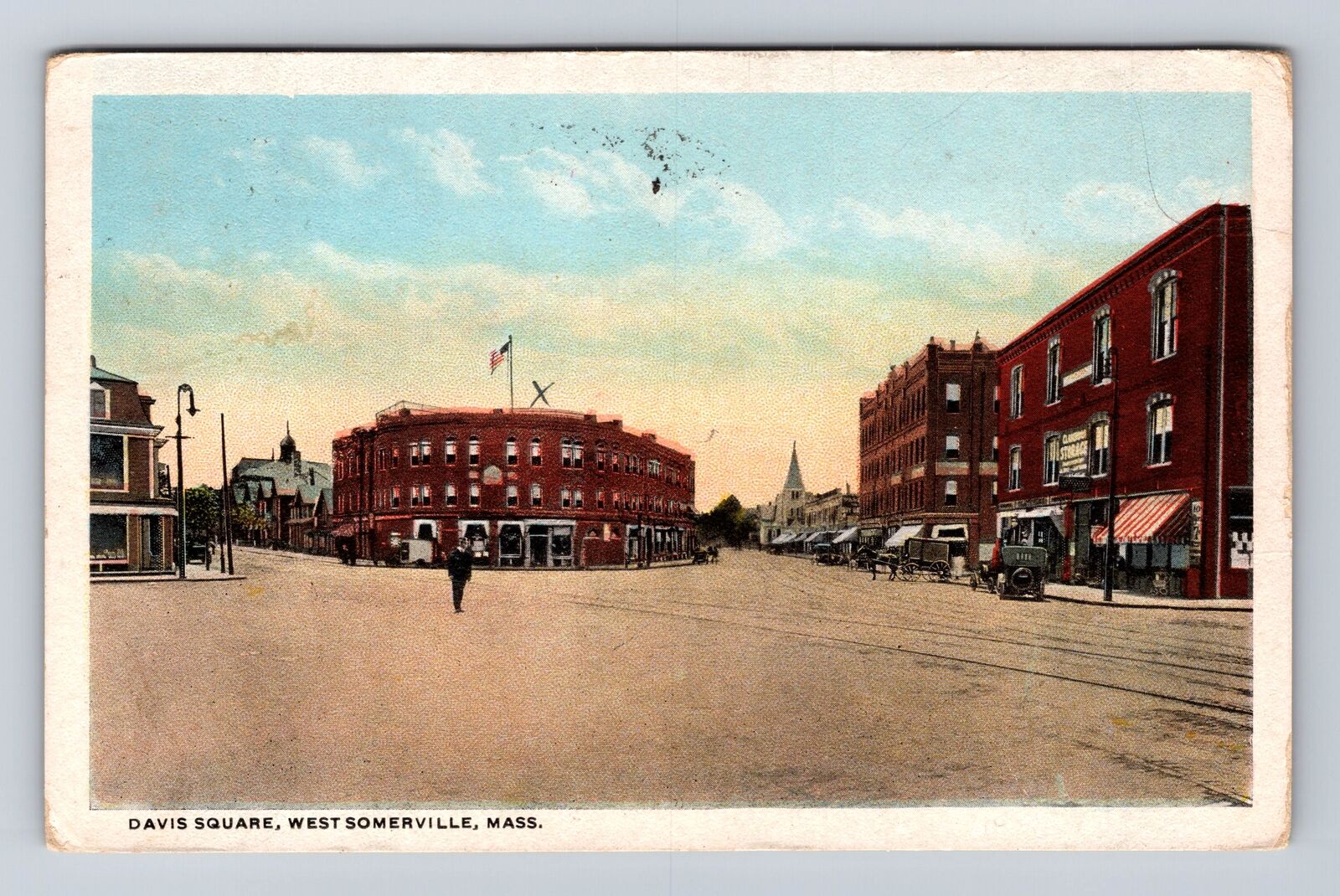 West Somerville MA-Massachusetts, Davis Square, Antique, Vintage c1922 Postcard