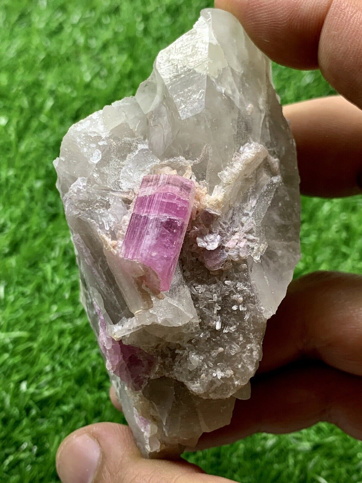 228 Gram Pink Tourmaline Crystal With Smoky Quartz Specimen