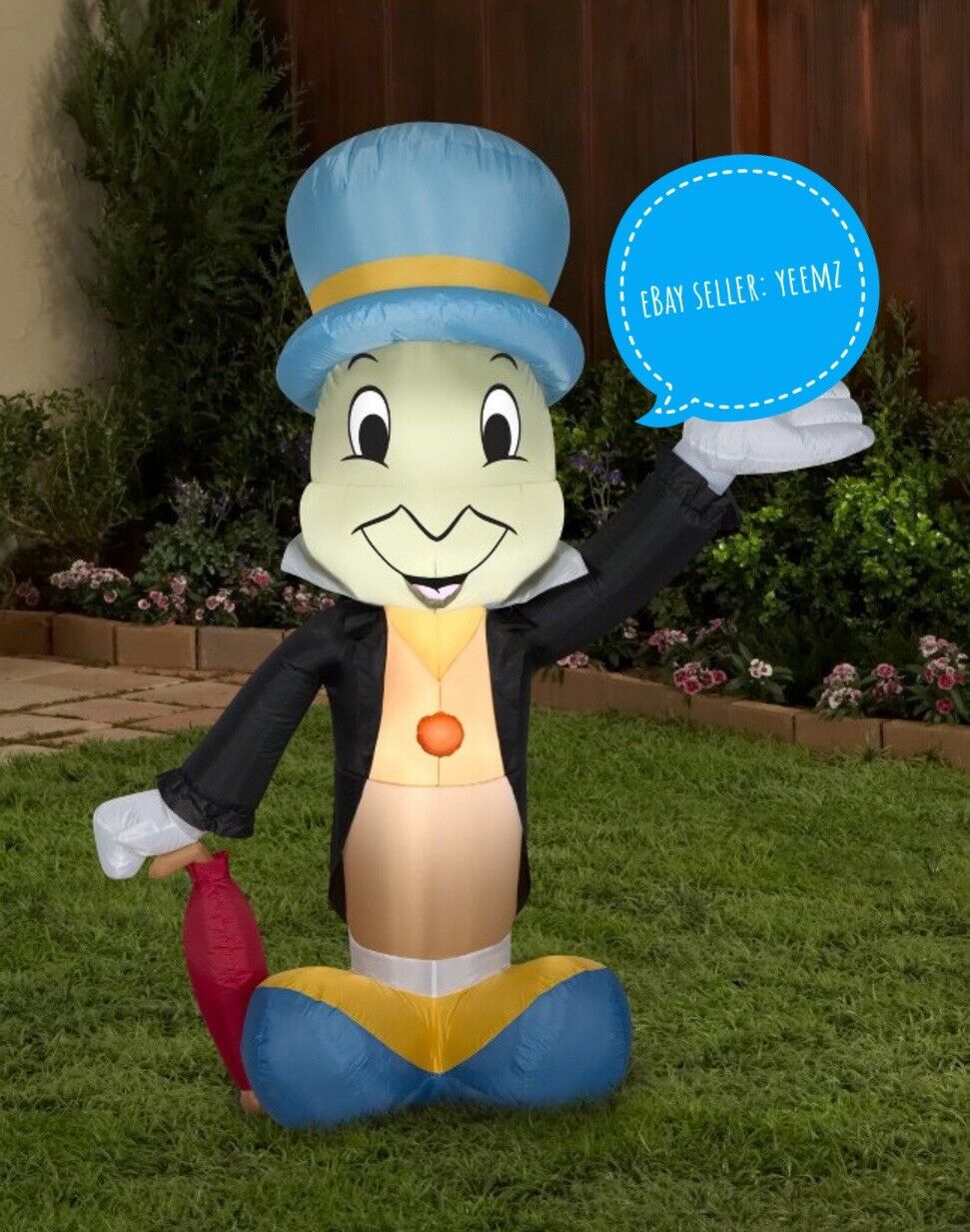 NEW DISNEY JIMINY CRICKET AIRBLOWN LIGHTED YARD INFLATABLE LIMITED EDITION 6 FT