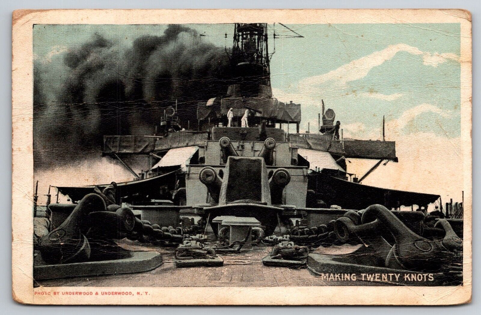 US Navy Battleship Making Twenty Knots Posted 1917 Postcard