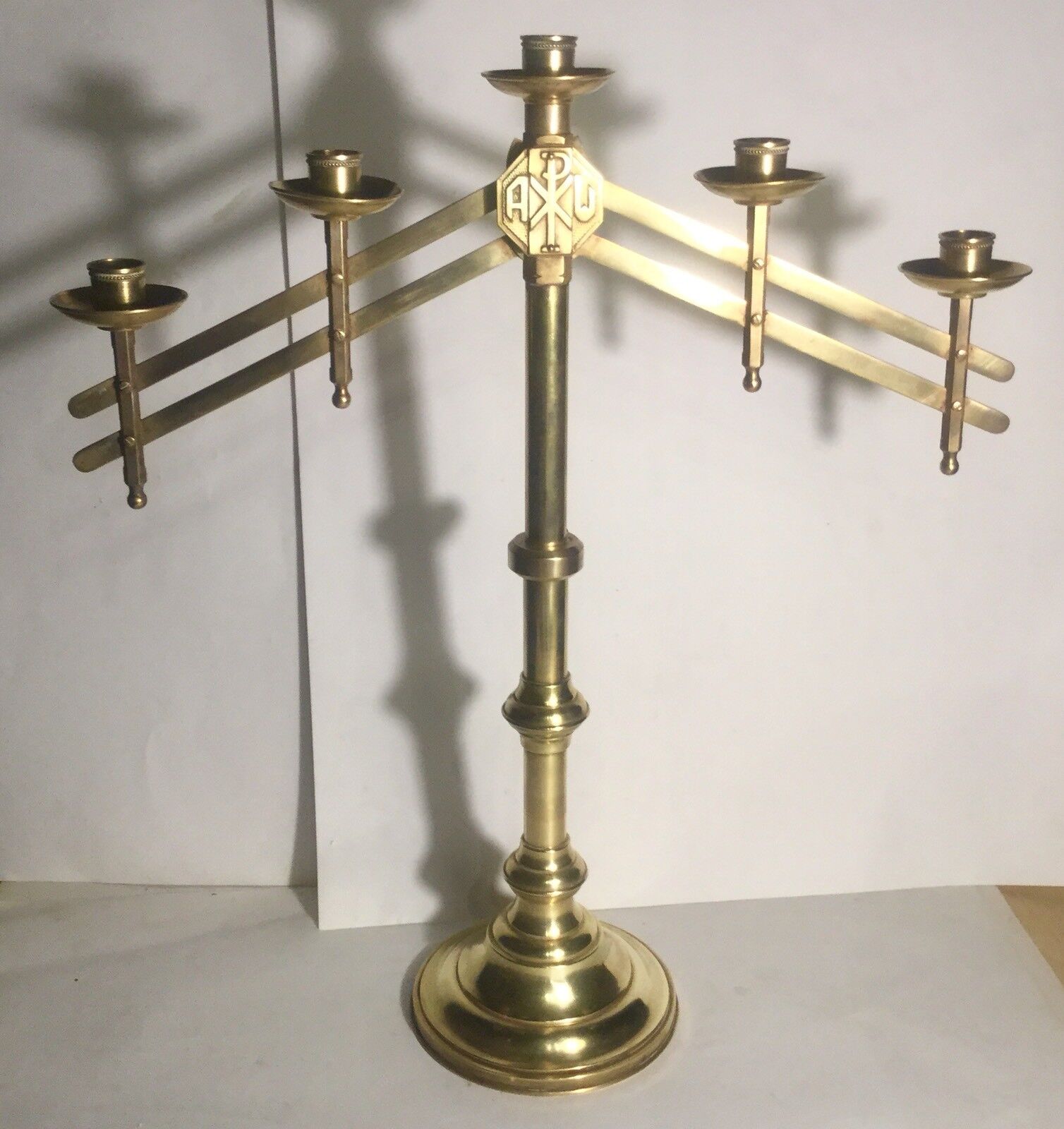 Important 19th century 65cm Church Brass Candlestick Adjustable Church Candlestick