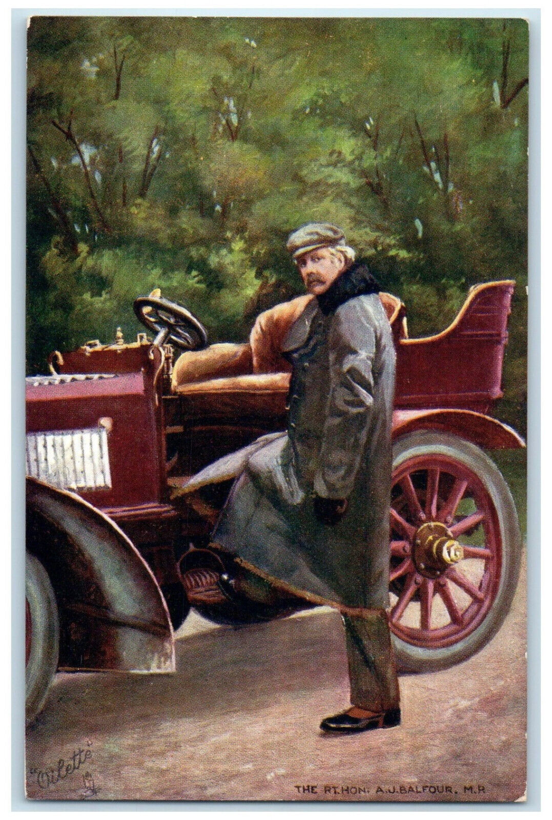 c1910 THE RT. HON. A.J. BALFOUR M.R Motoring World Oilette Tuck Art Postcard