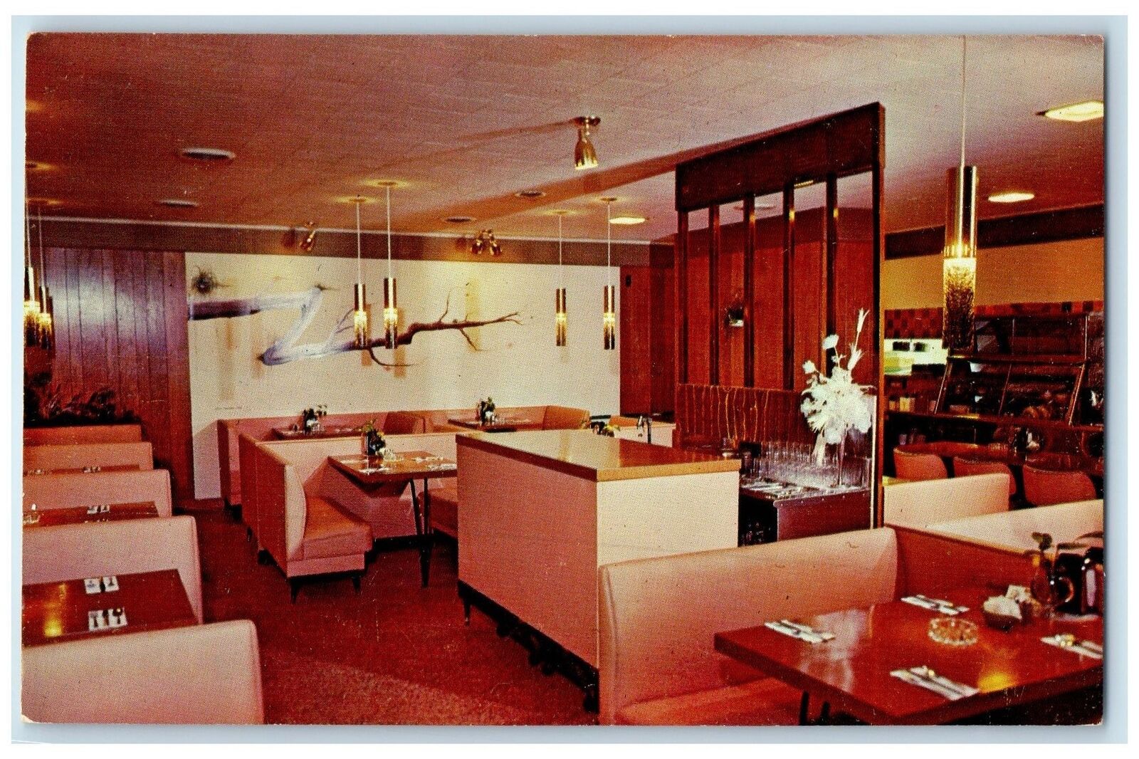 c1960\'s Eddie\'s Sunset Restaurant Interior Scene Hutchinson Kansas KS Postcard