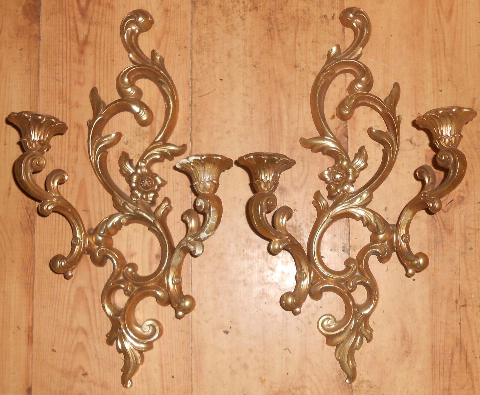 Vintage Syroco Gold Double Arm Candle Wall Sconces Mid Century Hollywood Regency