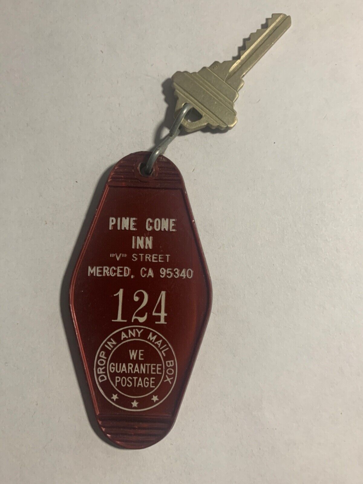 Pine Cone Inn Hotel Motel Room Key Fob & Key Merced California #124 RARE
