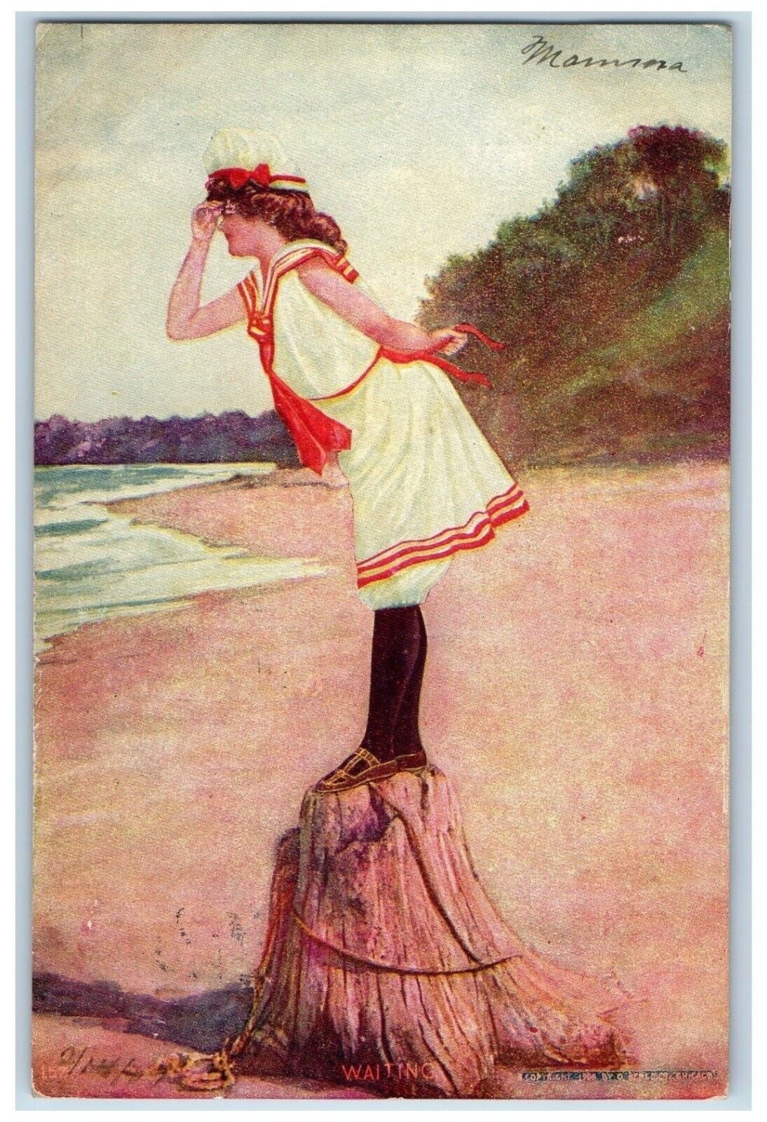 c1905 Woman Waiting At The Beach Forest Hill Maryland MD Posted Antique Postcard