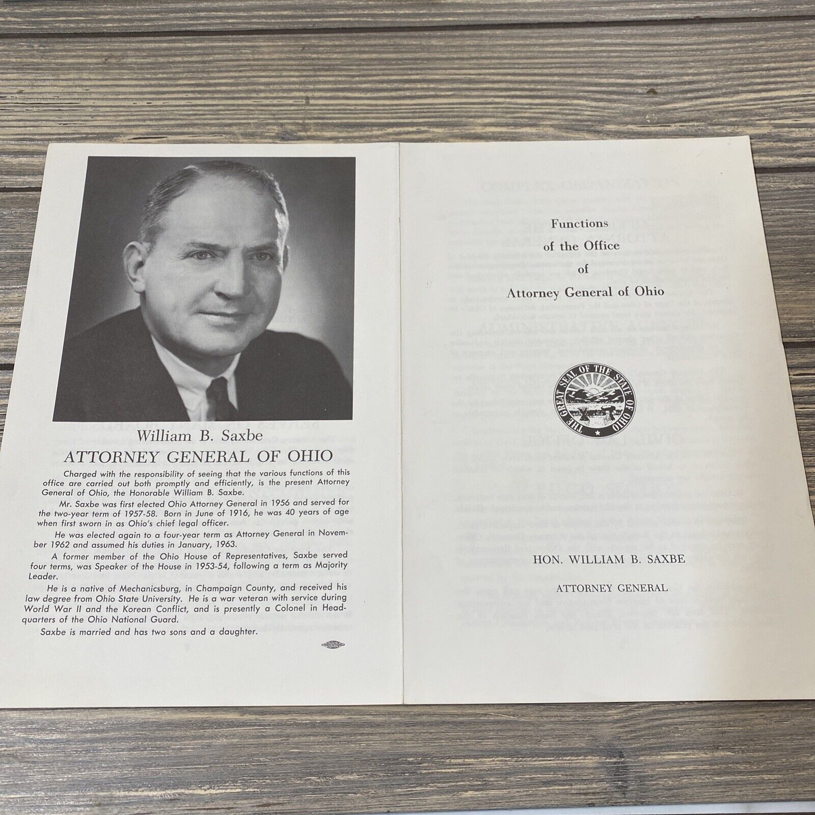 Vintage Functions Of The Office Of Attorney General Of Ohio Hon William B Saxbe 