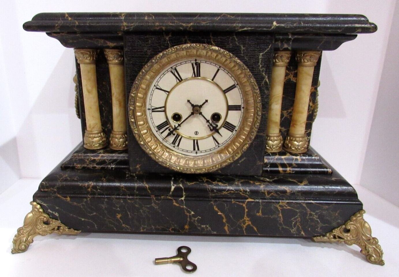 Antique Waterbury Adamantine Mantel Clock 8-Day, Time/Strike