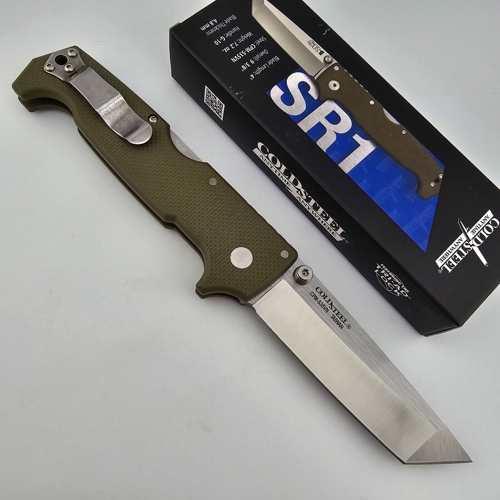 Cold Steel SR1 Folding Knife OD Green G10 Handles S35VN Tanto Blade Tia-Ad 62LA