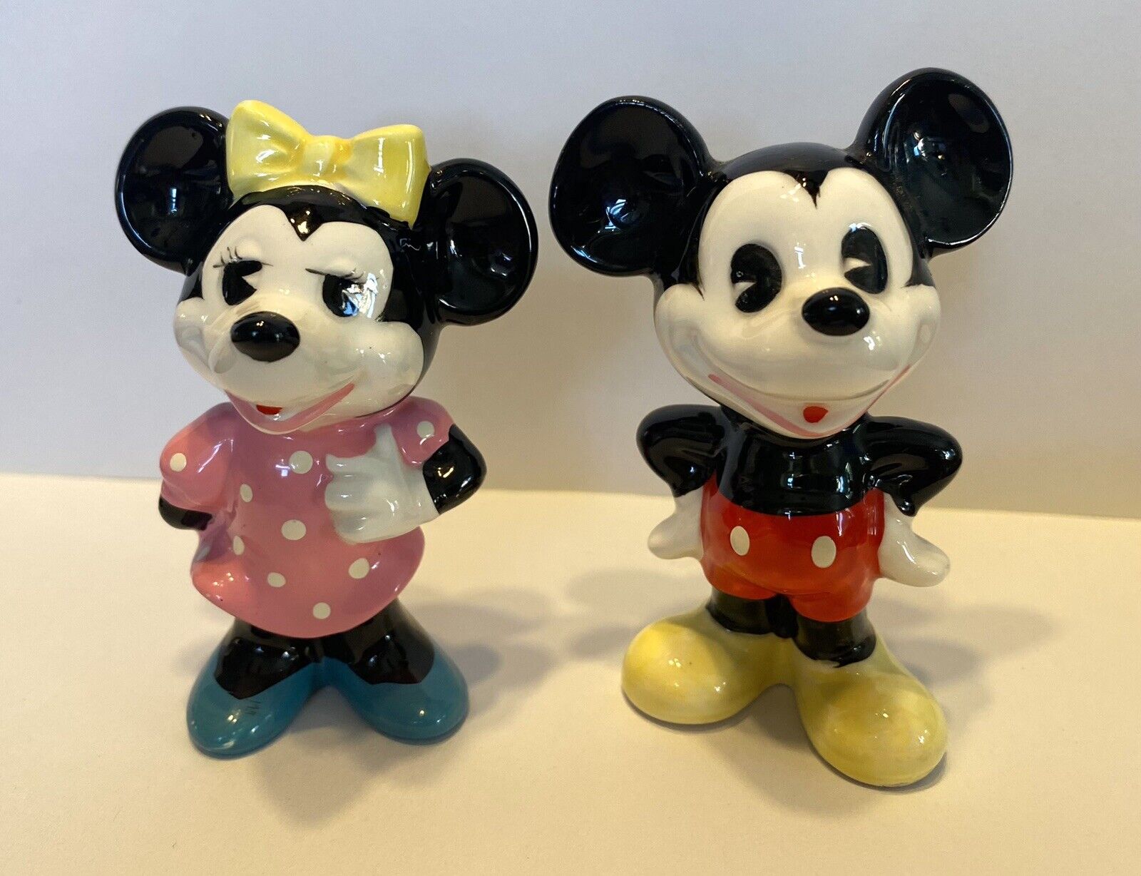 Vintage Disney 3 Inch Mickey and Minnie Mouse Figurines Japan Ceramic