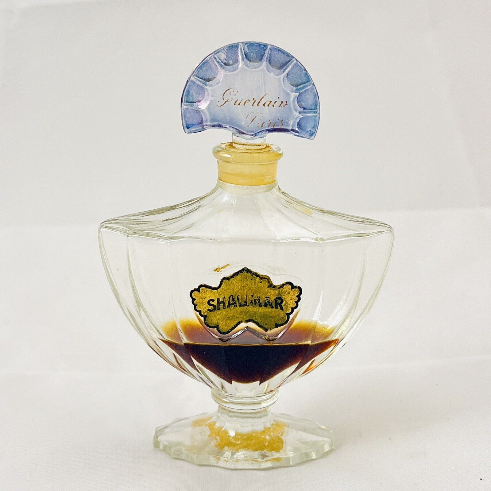 Vintage 1960s Guerlain Shalimar Parfum Bottle Perfume Paper Label on Bottom