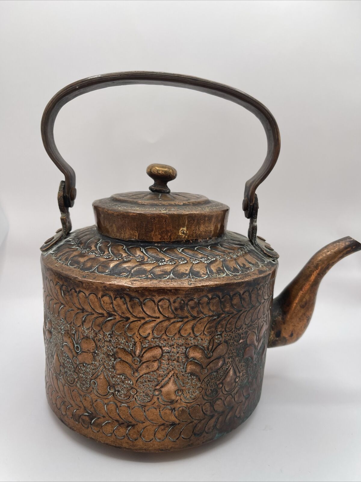 Antique 1800’s Copper Tea Kettle w / Lid Early Hammered Hand Forged