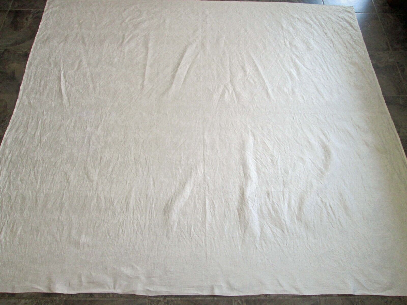 Vintage 100% Linen Damask White Tablecloth Rectangular 69x78\