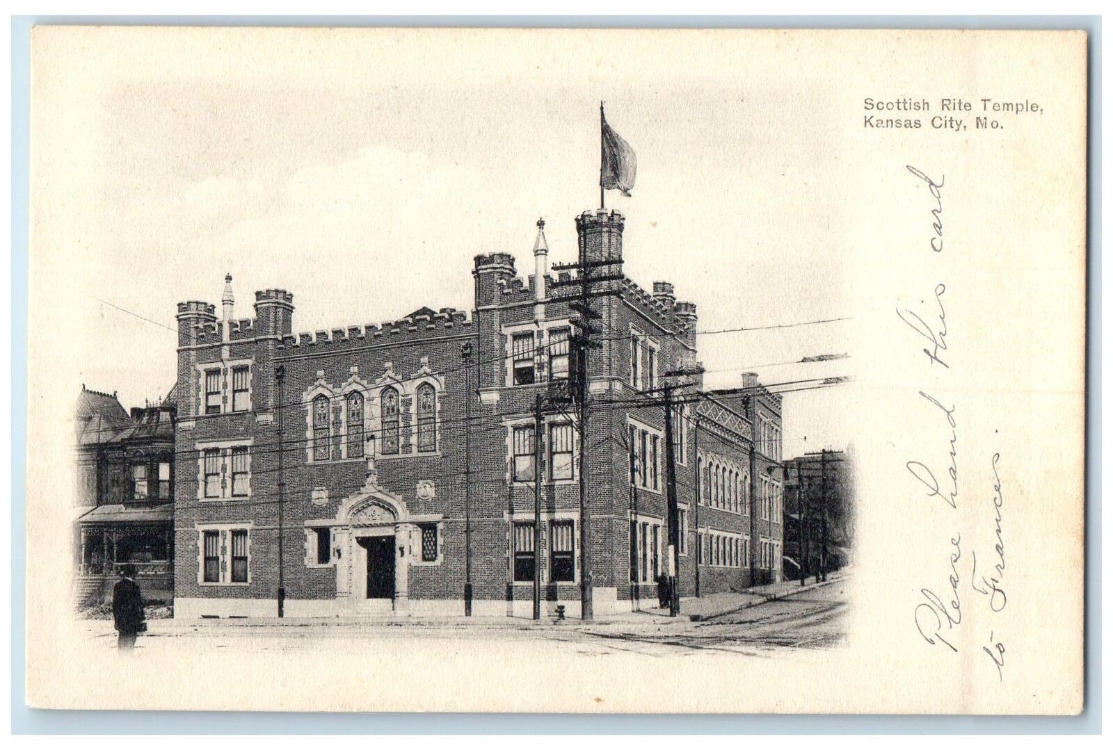 c1905 Scottish Rite Temple Building Entrance Kansas City Missouri MO Postcard