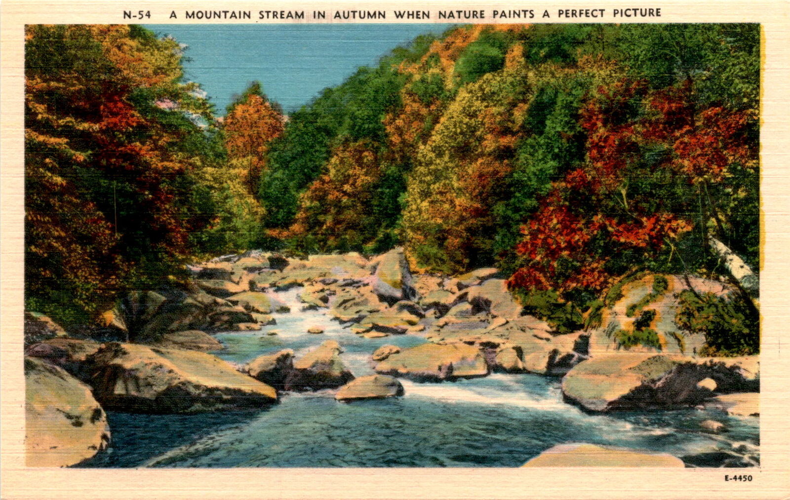 Mountain Stream, autumn, nature, vibrant colors, serene atmosphere Postcard