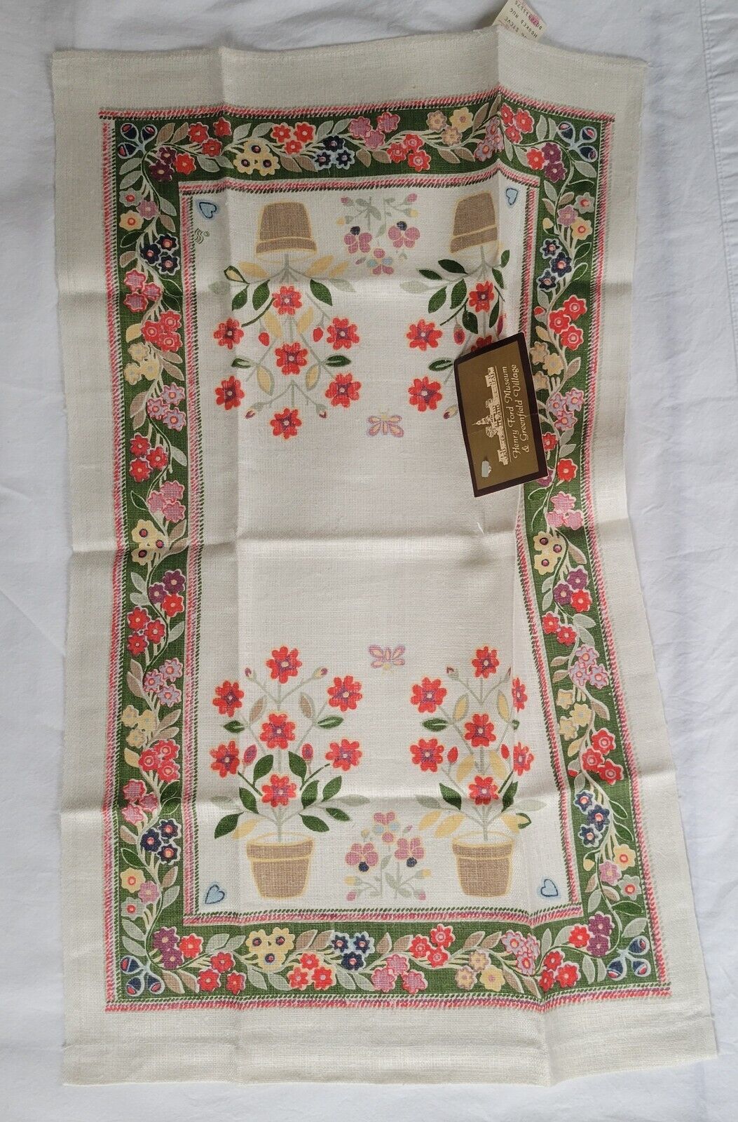 Vintage Floral Linen Tea Towel NWT