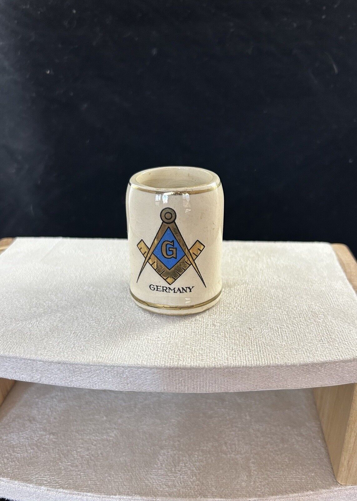 Vintage Germany Masonic Mini Stein Toothpick Holder