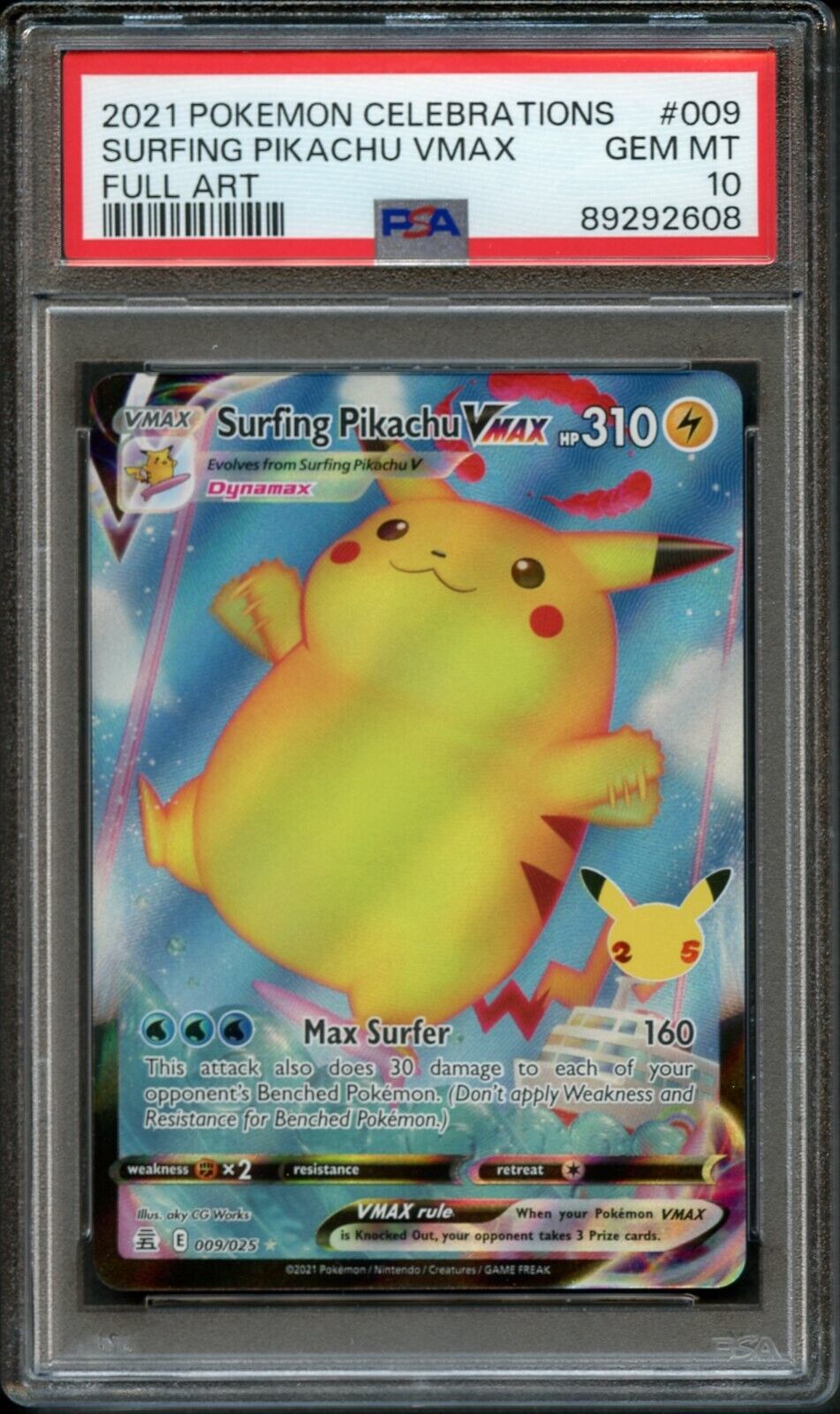 Surfing Pikachu VMAX PSA 10 | Celebrations 009/025 | Pokemon Card EN