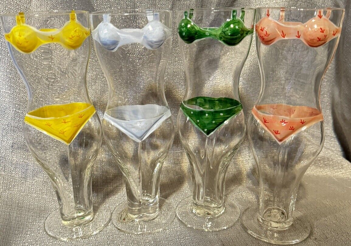 Two\'s Company Torso Bikini Hand Painted Novelty Beverage Glasses - Set Of 4