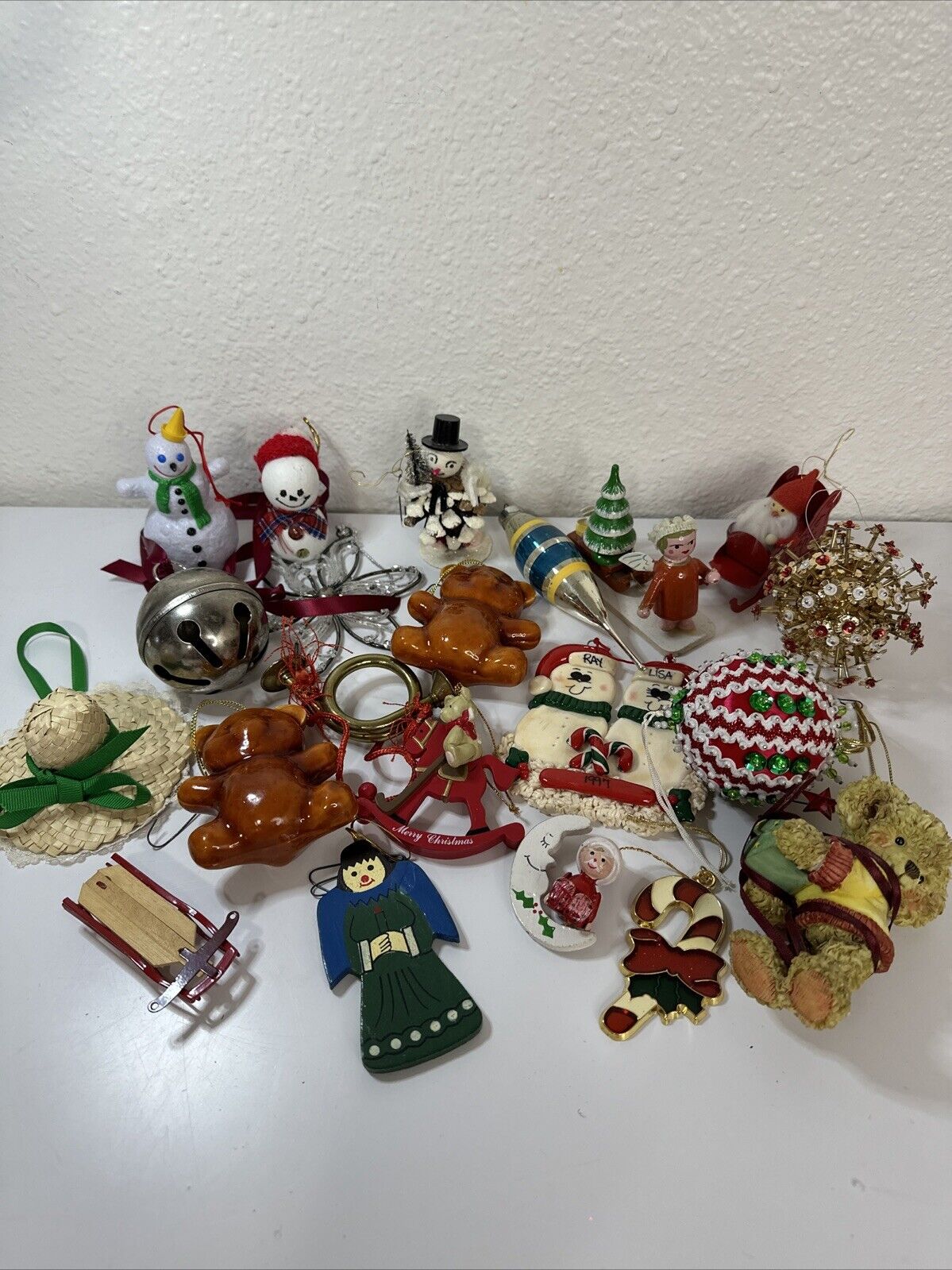 Lot Of 22 Vintage Plastic Glass Wood Christmas Tree Ornaments
