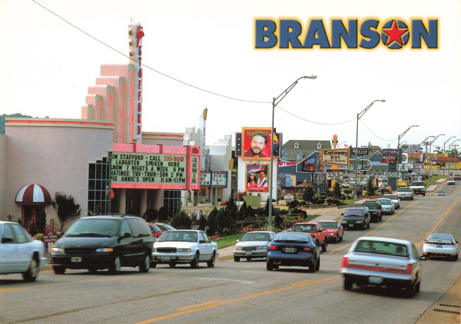 Branson MO Missouri, 76 Country Music Boulevard Strip 90s Cars, Vintage Postcard