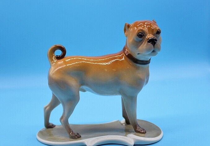 Vintage Nymphenburg Porcelain Mops Pug Dog Figurine