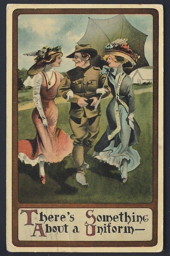PATRIOTIC Romance US Soldier girl on each arm - Something About Uniform 1911
