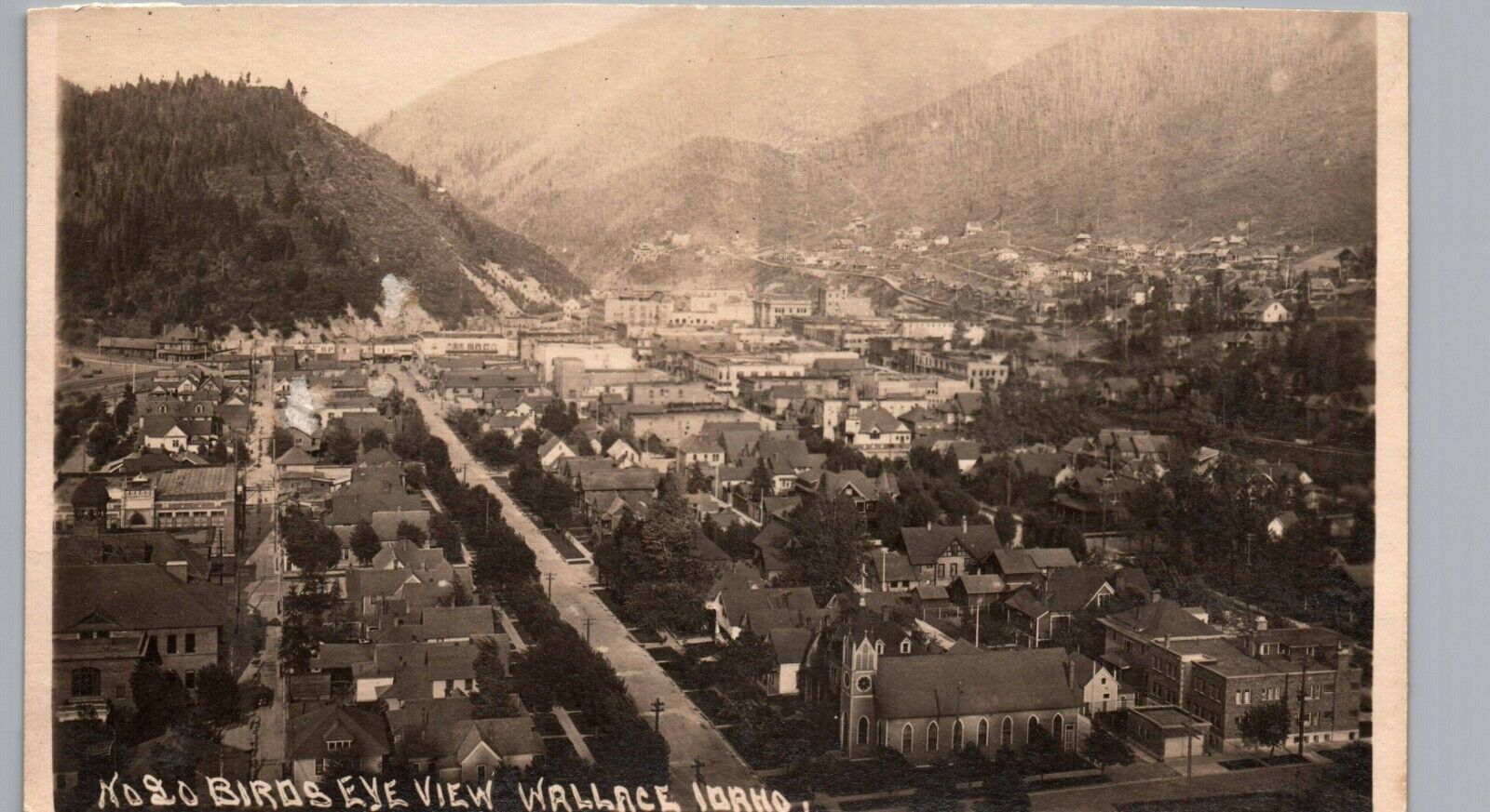 WALLACE IDAHO BIRDS EYE VIEW 1910s real photo postcard rppc antique id ~TRIMMED
