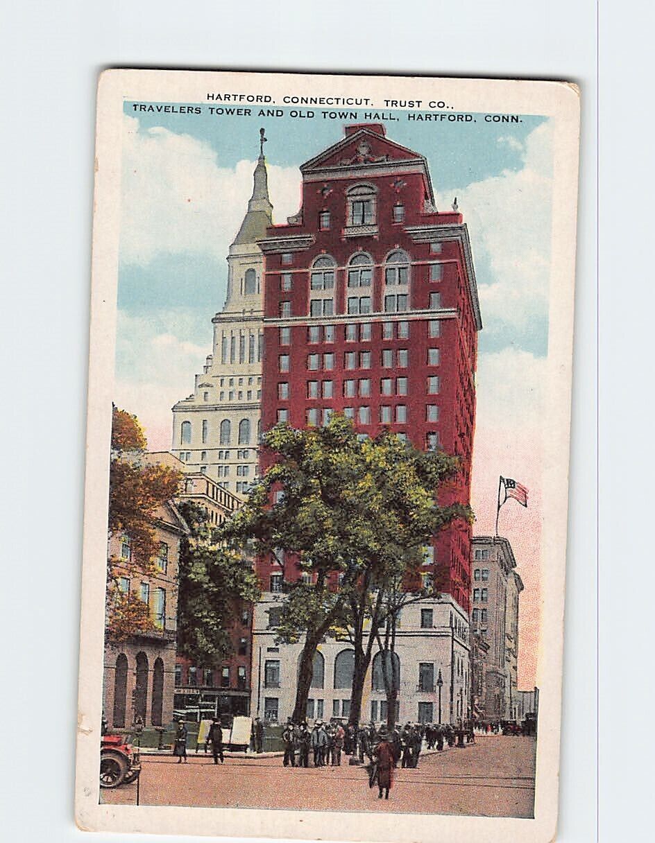 Postcard Travelers Tower & Old Town Hall Hartford Connecticut USA