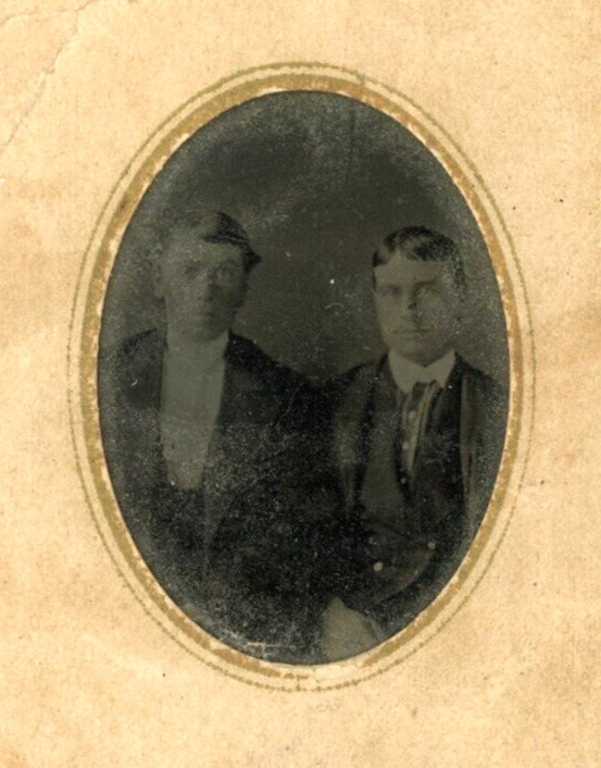 Antique Tintype photograph 1800s Well Dressed Man Cute Couple Gay Interest Mini