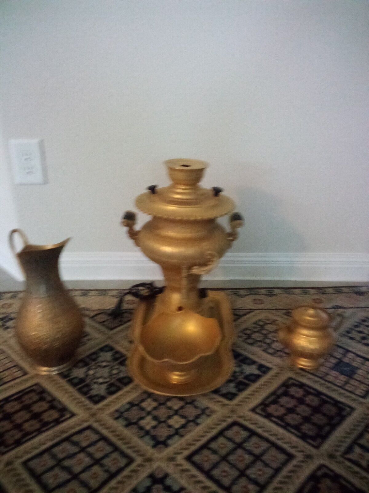 Antique Persian Gold Plated Samovar  and  Tea Set 5 Pieces(Free Shipping)