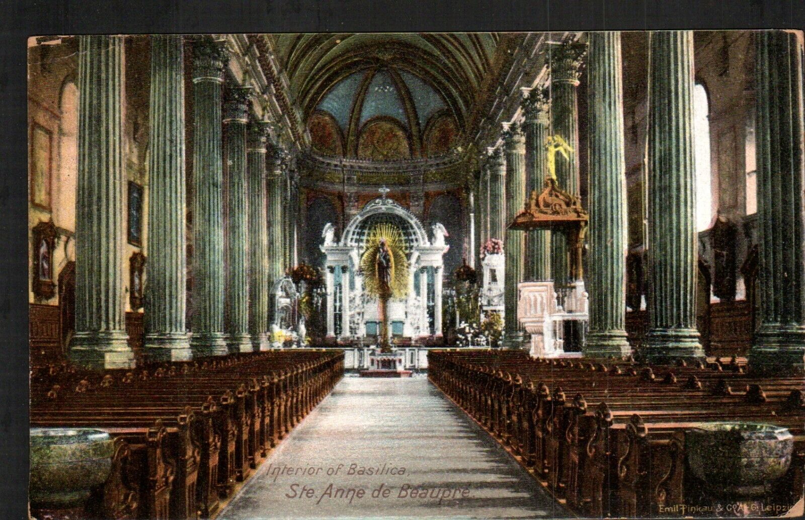 Postcard Private Post Card Interior Basilica St Anne de Beaupre Dunkirk NY 1907