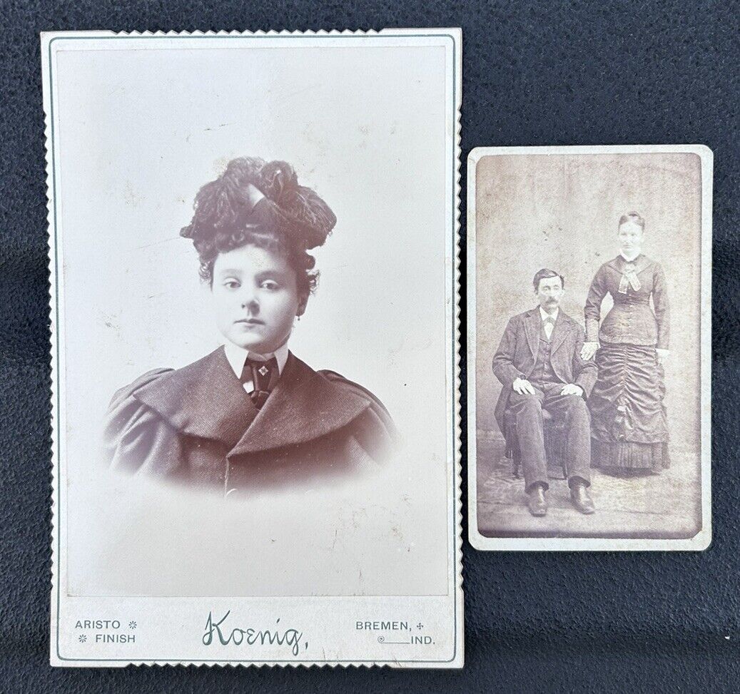 Lot of 2 antique BREMEN, INDIANA Cabinet Card & CDV photos