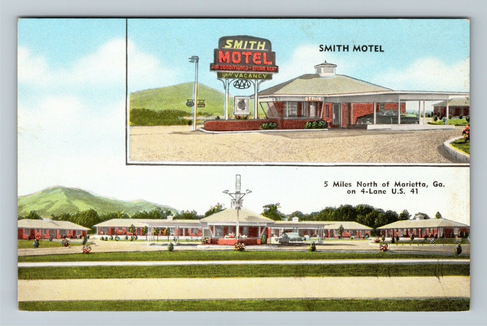 Kennesaw GA-Georgia, Smith Motel, Antique Vintage Souvenir Postcard
