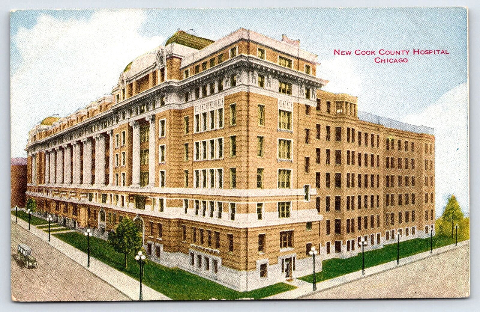 Original Old Vintage Outdoor Postcard Cook County Hospital Chicago Illinois USA