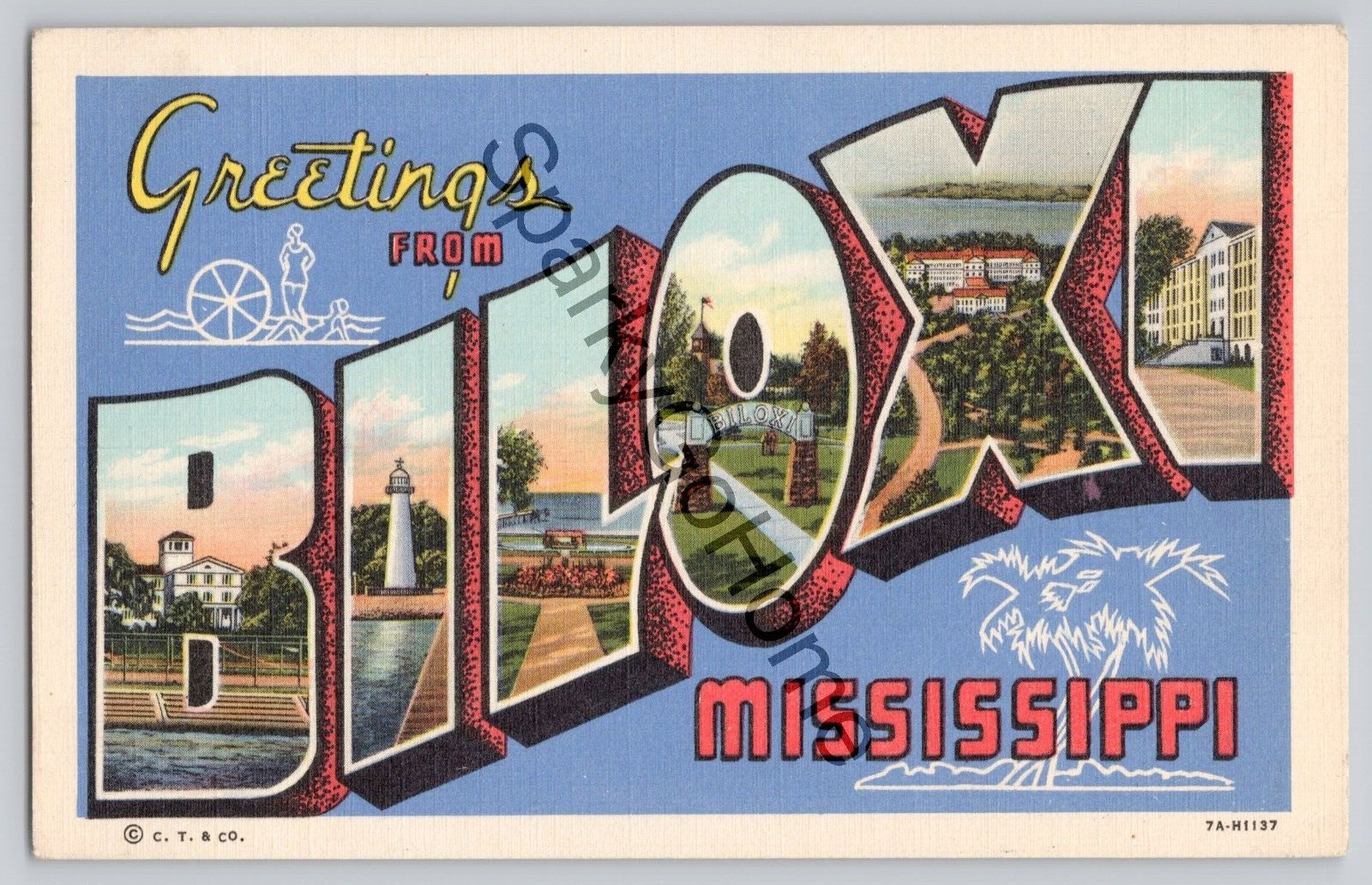 GREETINGS FROM POSTCARD - Biloxi Mississippi 1940\'s