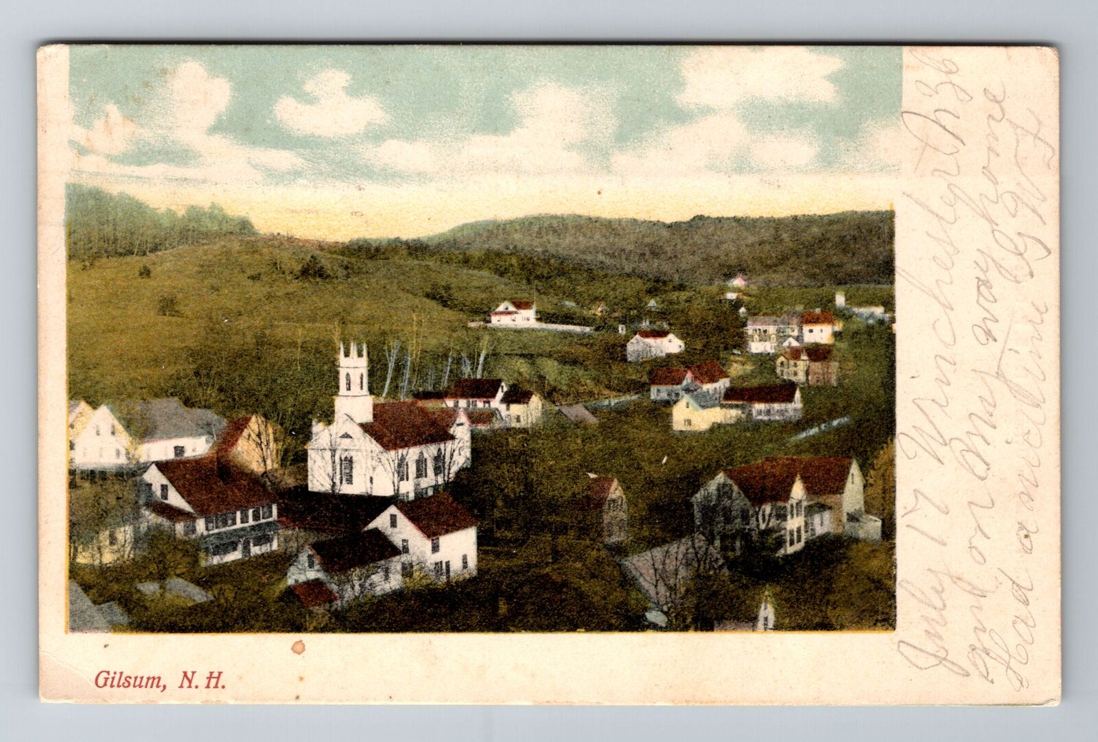 Gilsum NH-New Hampshire, Scene Overlooking Town, Vintage c1908 Postcard