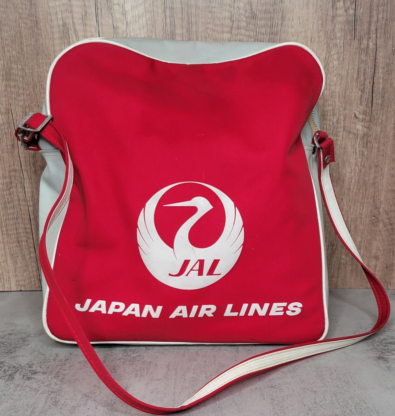VTG Japan Airlines Bag JAL Logo Nylon Travel Tote Bag Red Laptop Purse