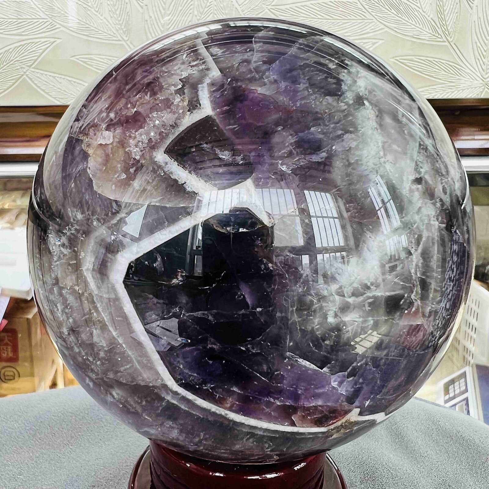 Top Natural Dream Amethyst Sphere Polished Quartz Crystal Ball Healing 2110G