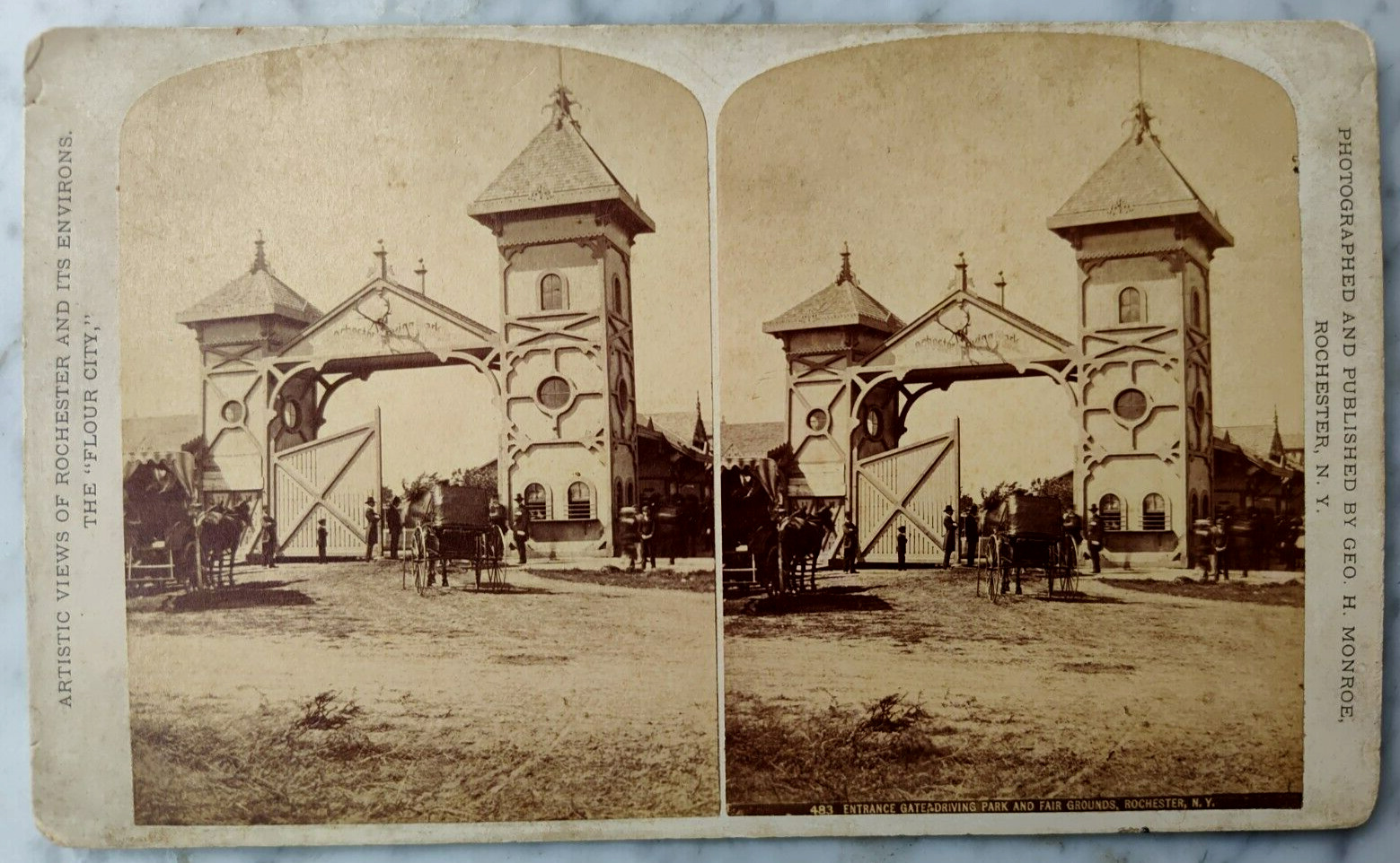 1880s Rochester NY Entrance Gate Driving Park & Fairgrounds 4 x 7 Stereoview