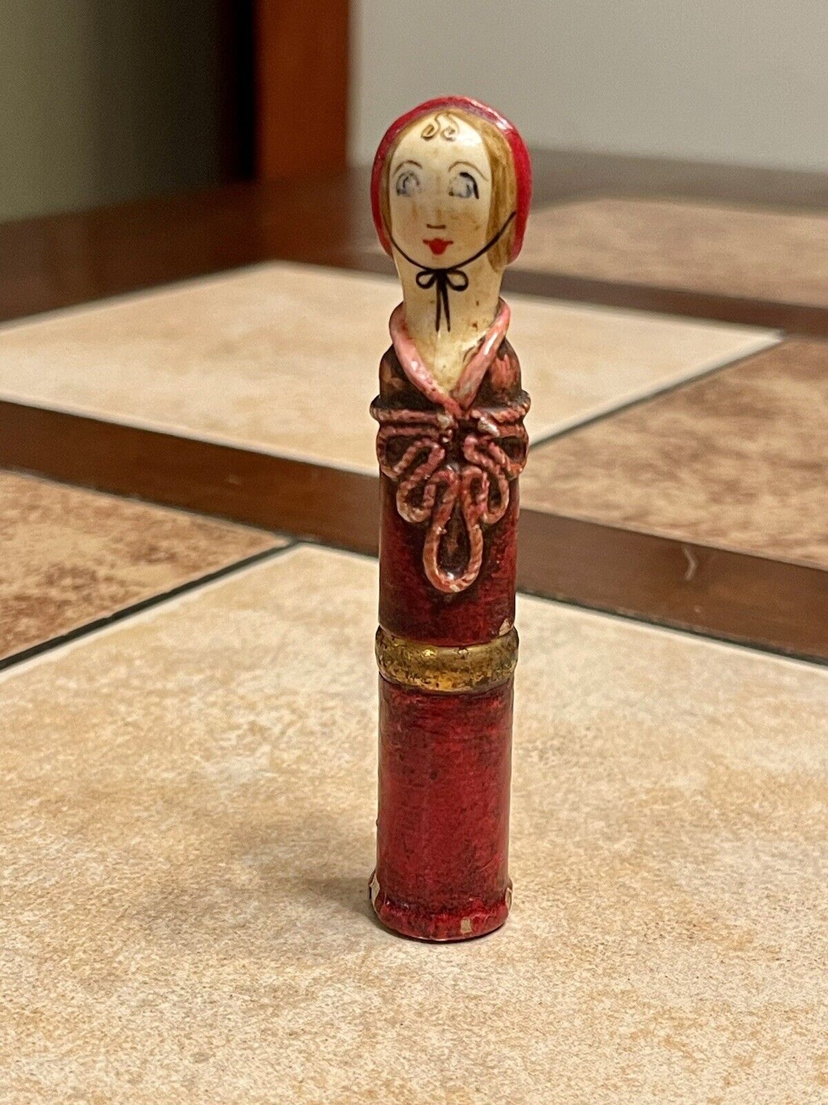 Vintage Gemma Taccogna Paper Mache Doll Lipstick Holder
