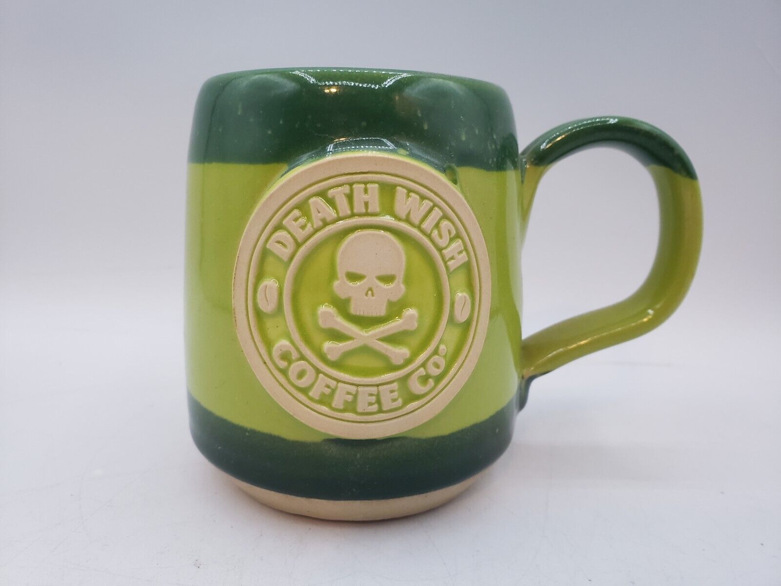Death Wish Coffee Mug 2022 Green Stripe Shamrock Gateway Mug Grey Fox Pottery