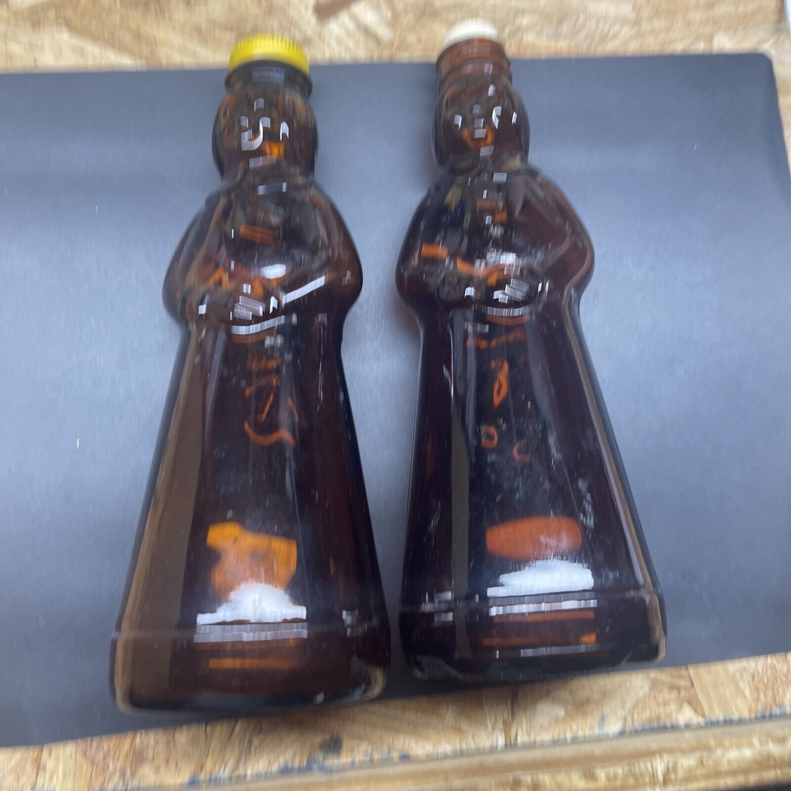 2x Mrs. Buttersworth Glass Bottle With 1 Lid 8.25” Tall Bottom 70 & 79