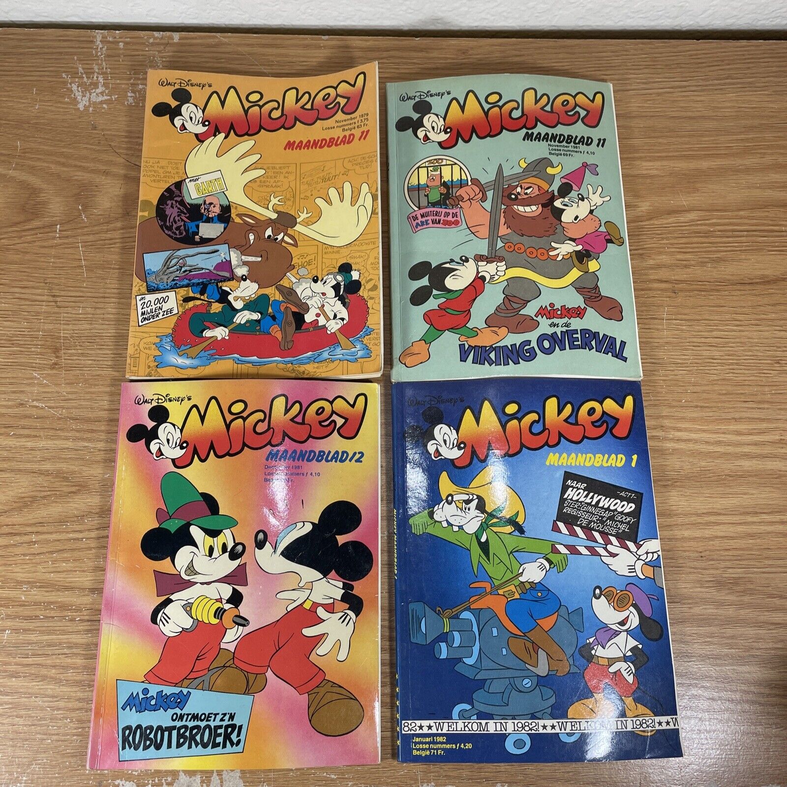 Vintage 1979, 1981 & 1982 Dutch Walt Disneys Mickey Comics Lot Of 4