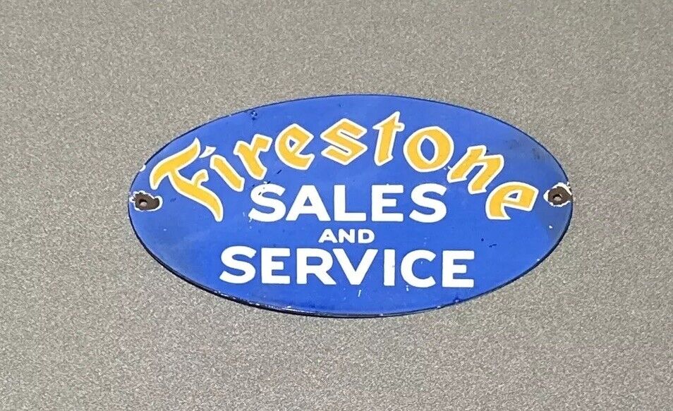 VINTAGE FIRESTONE TIRE SALES SERVICE PORCELAIN SIGN CAR GAS AUTO OIL