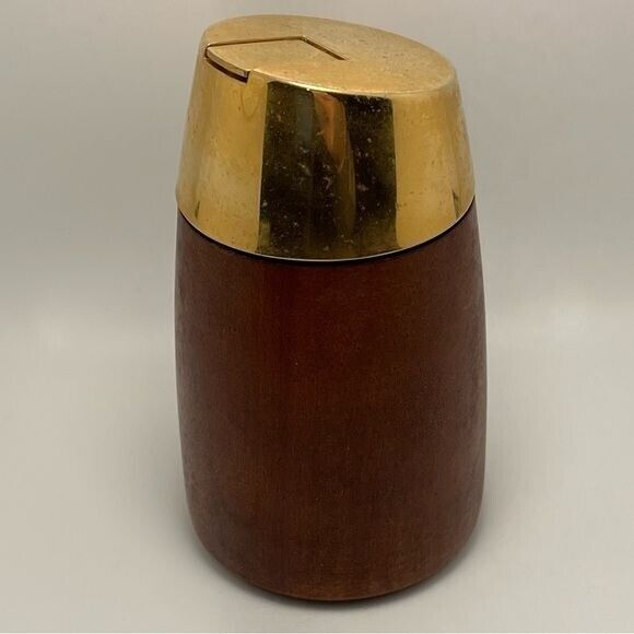 Vintage Midcentury Modern Dripcut Starline Sugar Shaker; Wood, Brass MCM