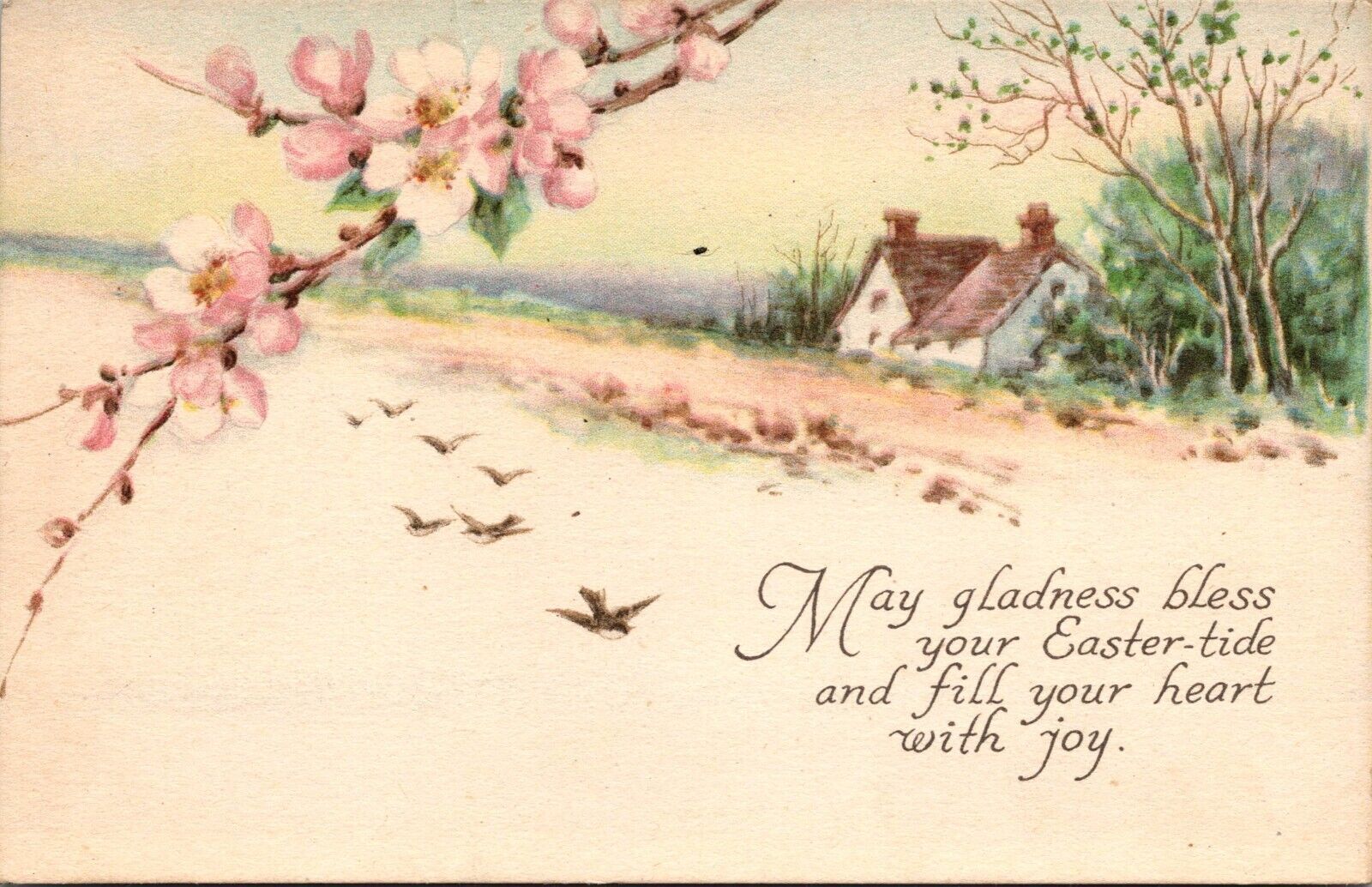 c1910 Antique Gibson Postcard. House Birds Flowers a1