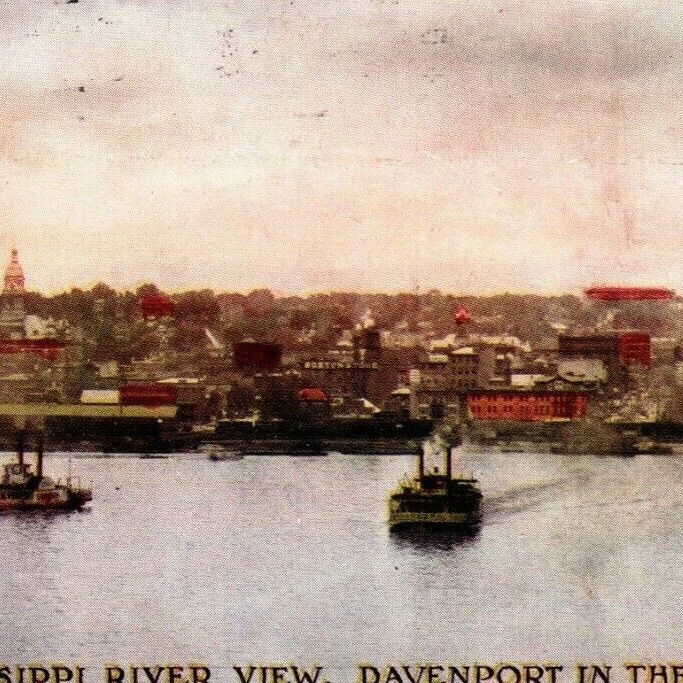 Davenport, IA. 1907 Postcard Across Mississippi River View Davenport In Distance
