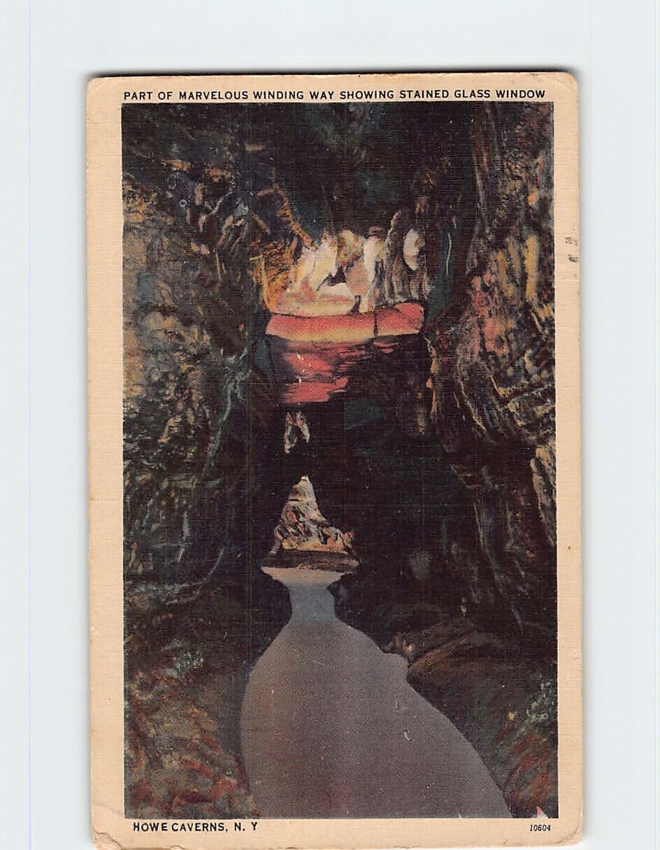Postcard Winding Way showing Stained Glass Window Howe Caverns New York USA