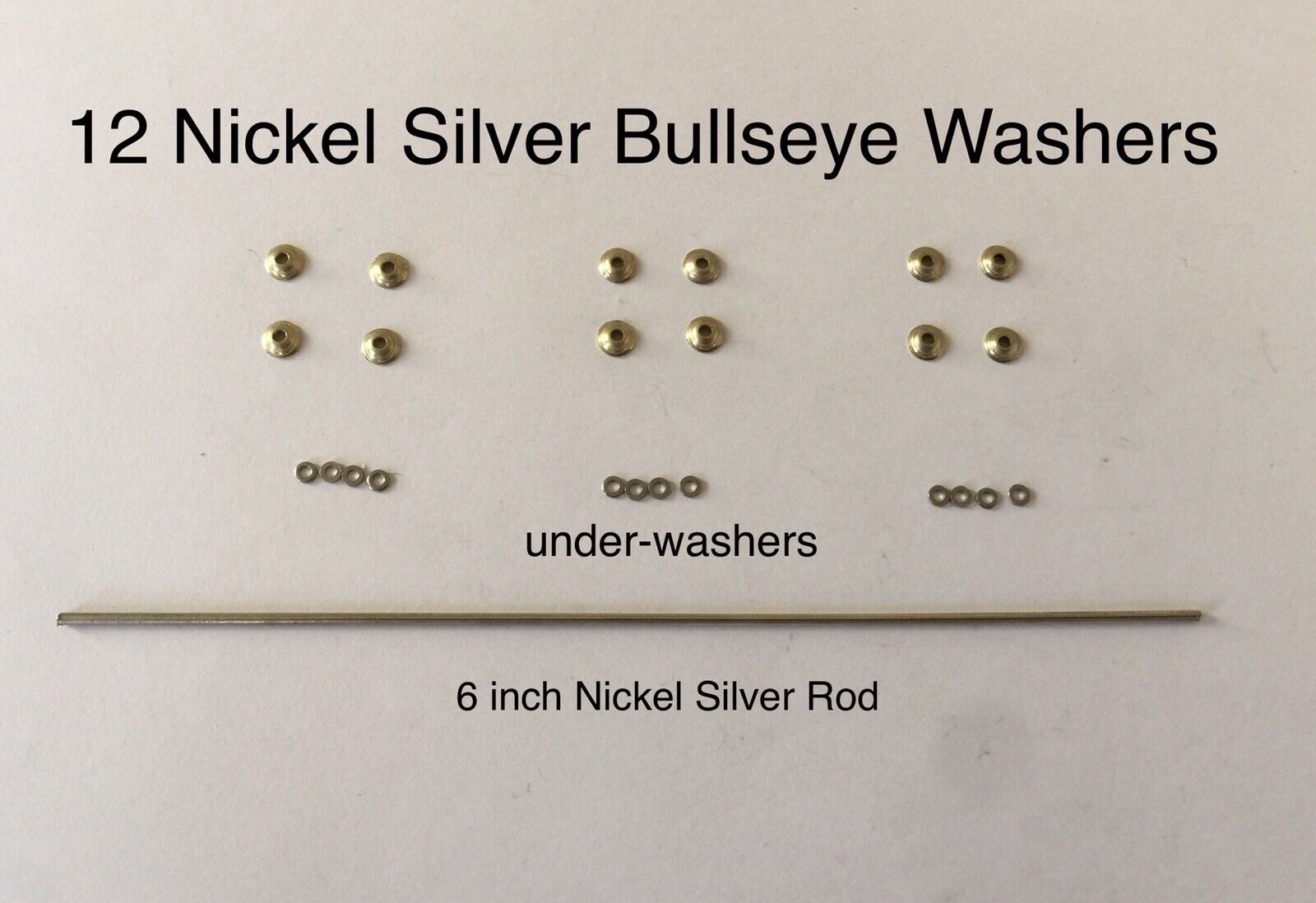 12 Nickel Silver Bullseye collars/washers/pins & Nickel Silver Rod
